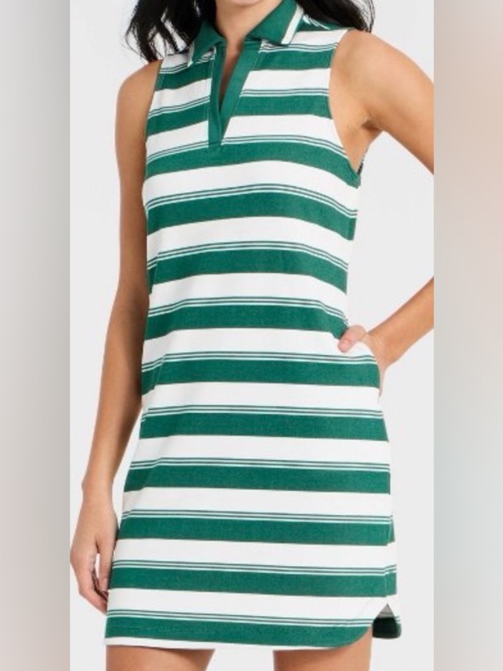 all in motion Green and White Striped Sleeveless Polo Mini Dress
